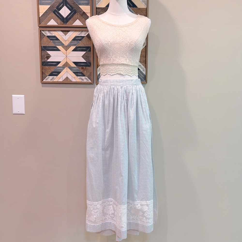 Ralph Lauren Light Blue and White Maxi Skirt